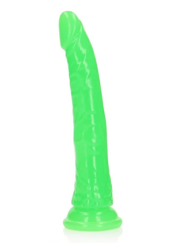 RealRock Slim Glow in the Dark Dildo with Suction Cup 9in - Green