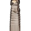 Blue Line Ribbed Realistic Penis Enhancing Sleeve Extension 6in - Smoke