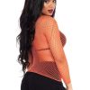 Leg Avenue Spandex Long Sleeved Industrial Net shirt - O/S - Coral