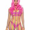 Rainbow Fishnet Long Sleeve Mini Dress - O/S - Multicolor