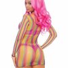 Rainbow Fishnet Long Sleeve Mini Dress - O/S - Multicolor