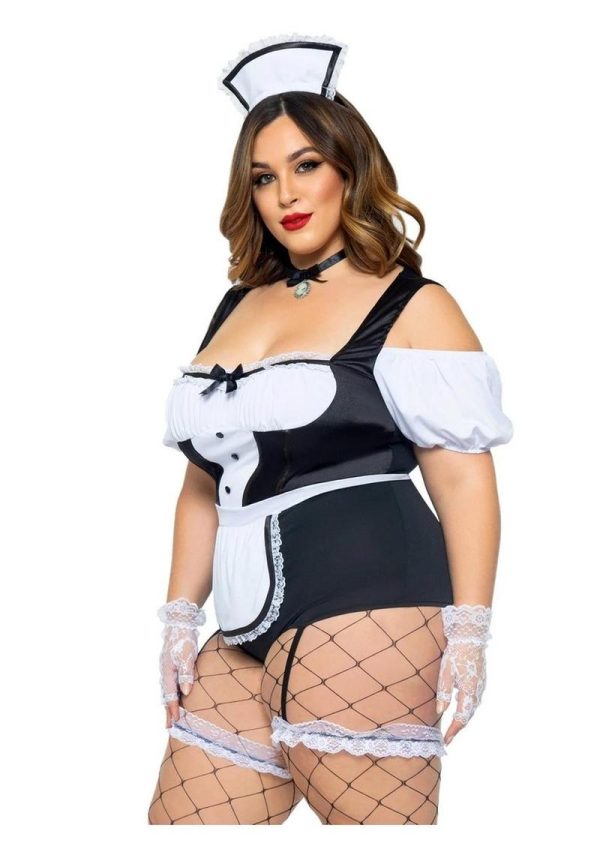 Leg Avenue Foxy Frenchie Garter Bodysuit with Attached Apron