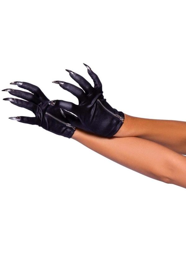 Leg Avenue Zip-Up Claws Gloves - O/S - Black