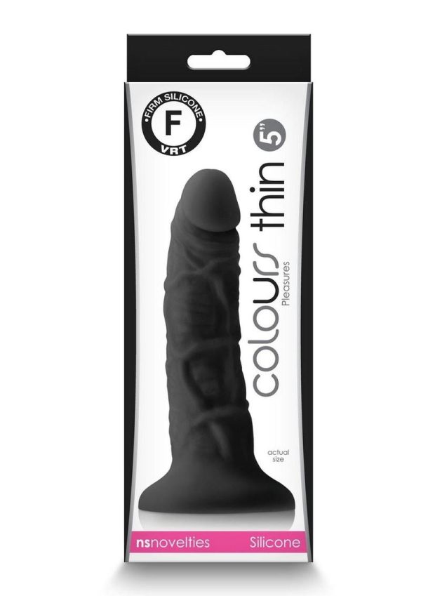 Colours Pleasures Silicone Thin Dildo 5in - Black