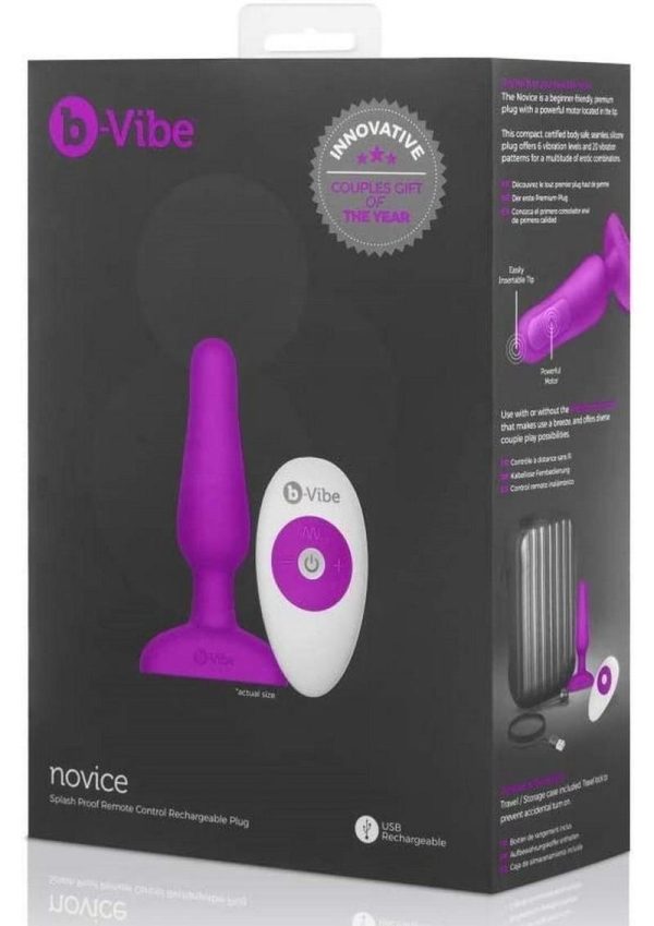 B-Vibe Novice Plug Rechargeable Silicone Anal Plug with Remote Control - Fuchsia