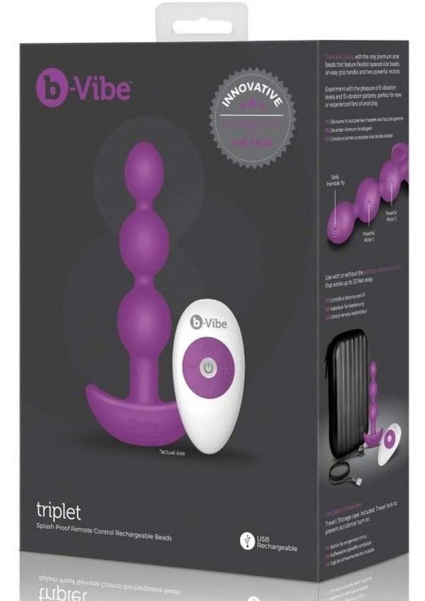 B-Vibe Triplet Anal Beads Rechargeable Silicone Beads with Remote Control - Fuchsia