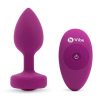 B-Vibe Vibrating Jewel Plug Rechargeable Silicone Anal Plug with Remote - Small/Medium - Fuchsia