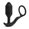 B-Vibe Vibrating Snug and Tug Rechargeable Silicone Cock Ring andamp; Anal Plug - Medium - Black