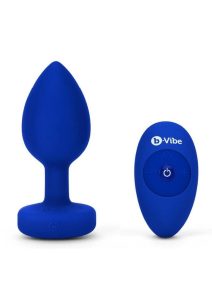 B-Vibe Vibrating Jewel Plug Rechargeable Silicone Anal Plug with Remote - Large/XLarge - Navy Blue