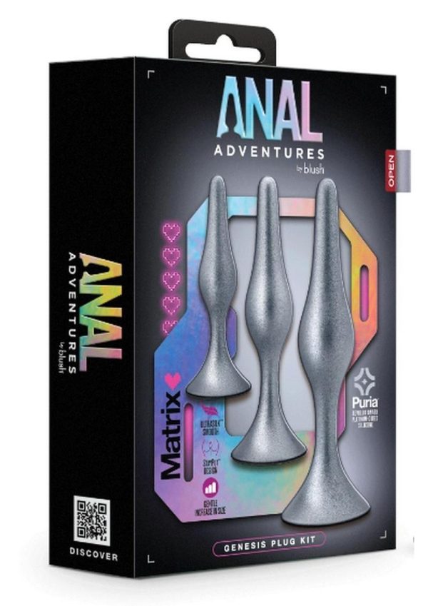 Anal Adventures Matrix Genesis Plug Kit Silicone Anal Plug Set - Stellar Silver