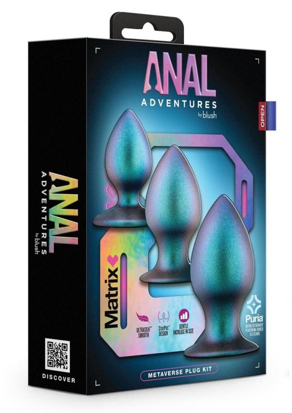 Anal Adventures Matrix Metaverse Plug Kit Silicone Anal Plug Set - Dark Millenium Blue