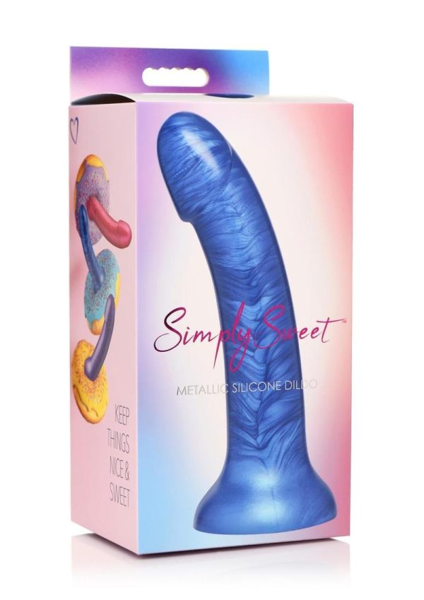 Simply Sweet Metallic Silicone Dildo 7in - Blue