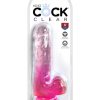 King Cock Clear Dildo with Balls 6in - Pink
