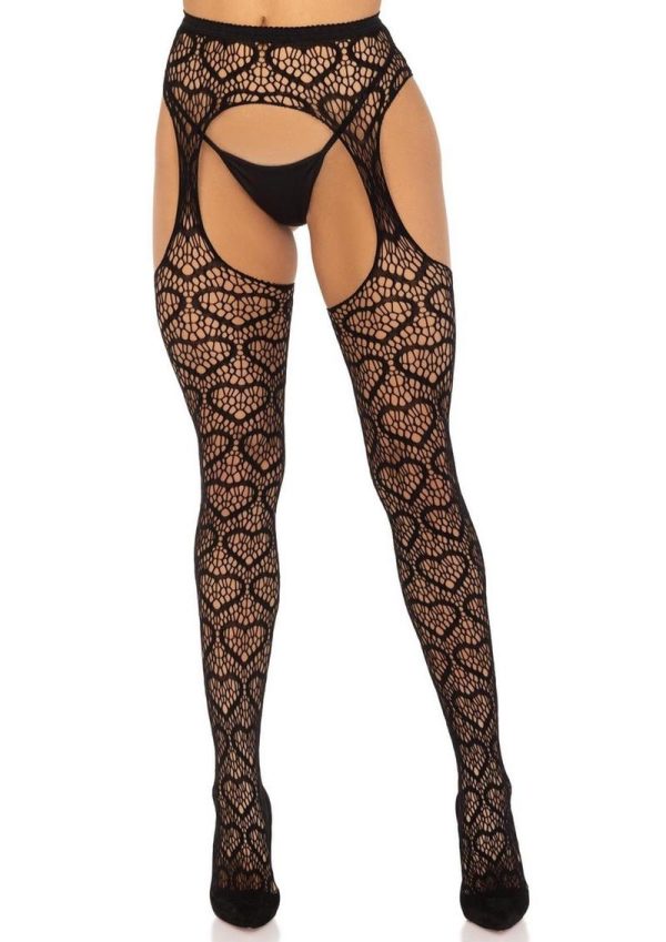 Leg Avenue Heart Suspender Hose - O/S - Black