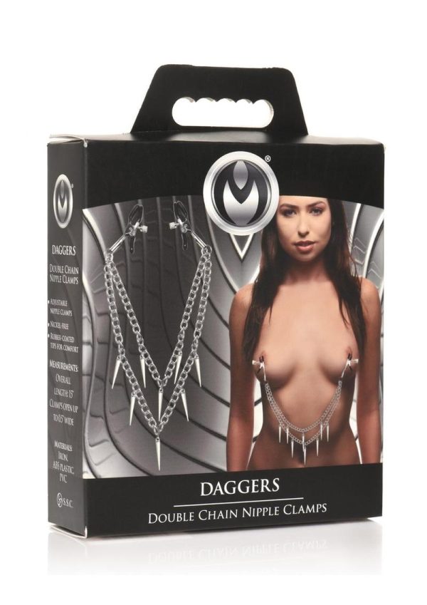 Master Series Daggers Double Chain Nipple Clamps - Silver