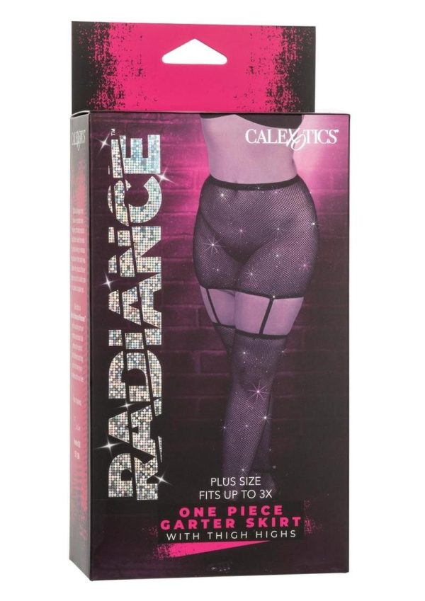 Radiance One Piece Garter Skirt with Thigh Highs - Plus Size - Black