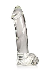 Pleasure Crystals Glass Dildo with Balls 7.1in - Clear