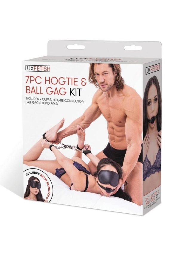 Lux Fetish Hogtie and Ball Gag Kit (7 Piece) - Black