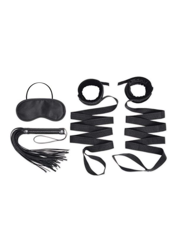 Lux Fetish Bondage Bed Strap and Flogger Kit (4 Piece) - Black