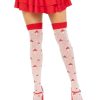 Leg Avenue Spandex Sheer Polka Dot Mushroom Thigh Highs - O/S - White/Red