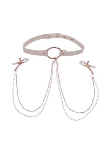 Sex and Miscielf Peaches `n CreaMe Collar with Nipple Clamps - Ivory/Rose Gold