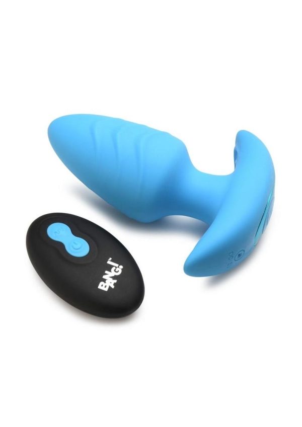 Bang! Rotating Vibrating Rechargeable Silicone Butt Plug with Remote - Blue