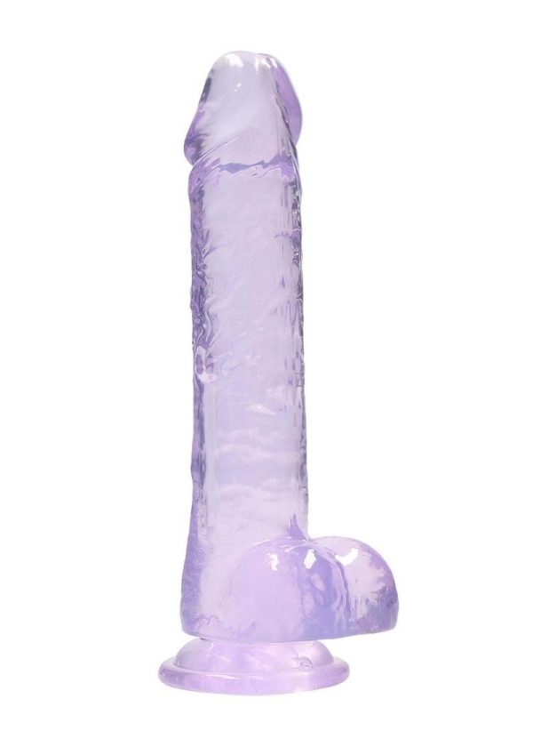 RealRock Crystal Clear Dildo with Balls 8in - Purple