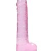 RealRock Crystal Clear Dildo with Balls 9in - Pink