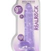 RealRock Crystal Clear Dildo with Balls 9in - Purple