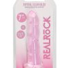RealRock Crystal Clear Non Realistic Dildo with Suction Cup 7in - Pink