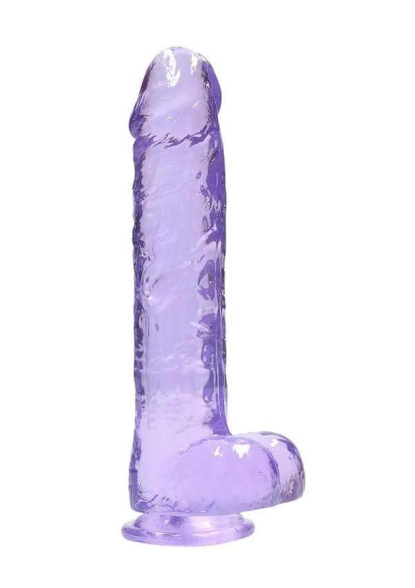 RealRock Crystal Clear Realistic Dildo with Balls 10in - Purple