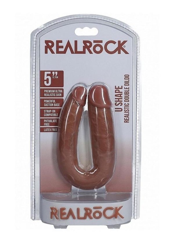 RealRock Ultra Realistic Skin U Shaped Double Dildo 5in - Caramel