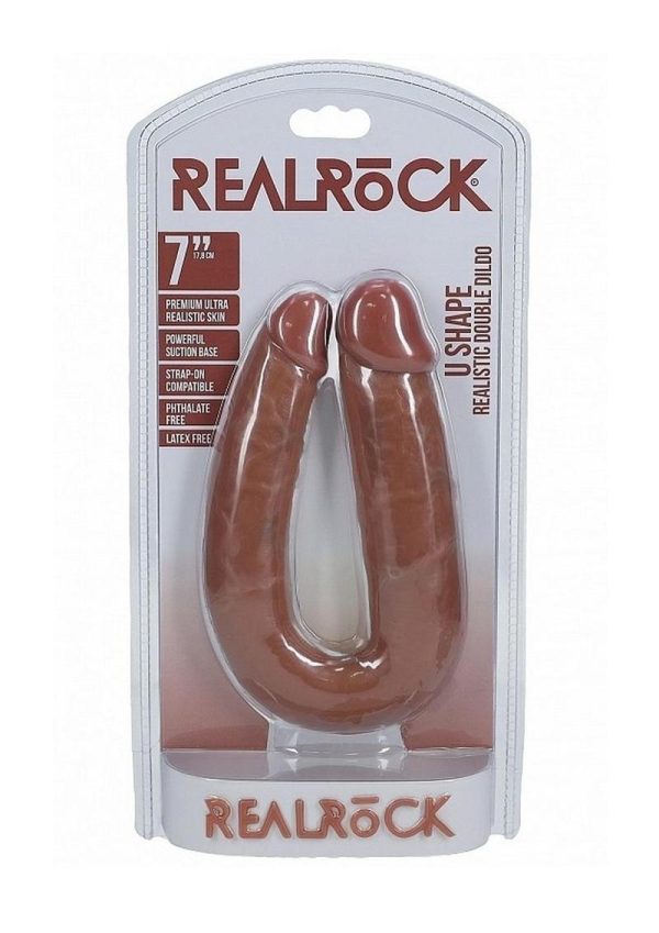 RealRock Ultra Realistic Skin U Shaped Double Dildo 7in - Caramel