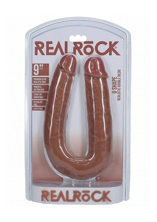 RealRock Ultra Realistic Skin U Shaped Double Dildo 9in - Caramel