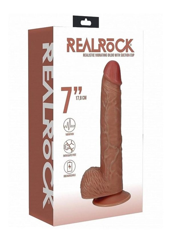 RealRock Vibrating Cock with Balls Regular Straight 7in - Caramel