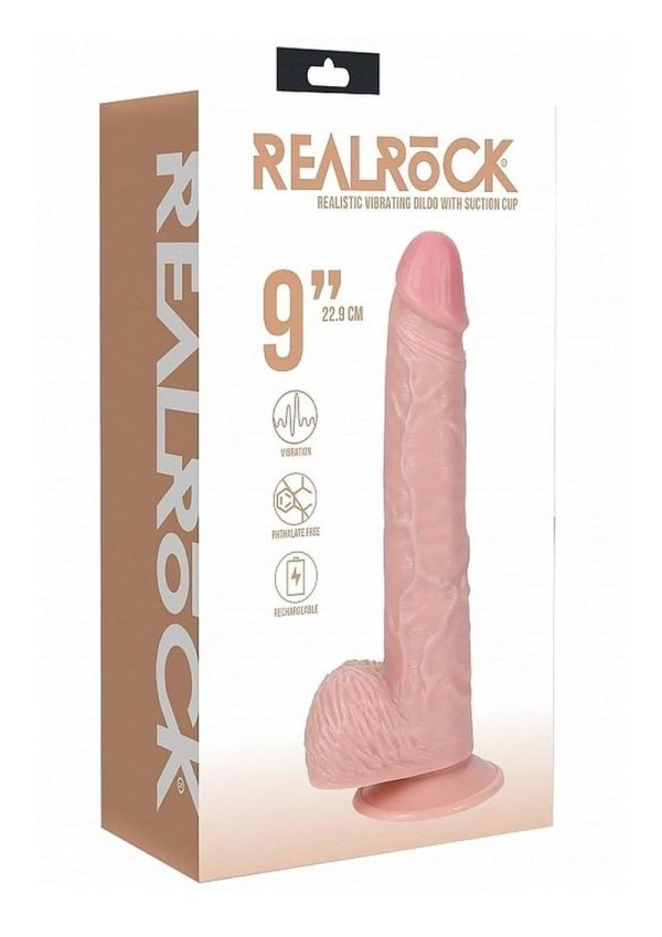 RealRock Vibrating Cock with Balls Regular Straight 9in - Vanilla