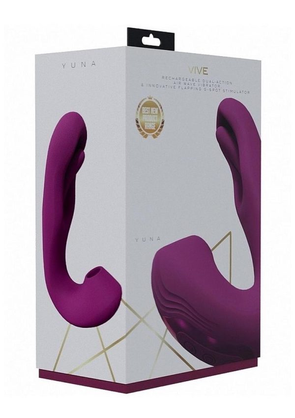 Vive YUNA Rechargeable Silicone Triple Motor Air Wave Vibrator with G-Spot Flapping Stimulation Vibrator - Pink