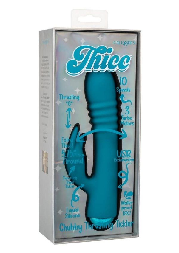 Thicc Chubby Thrusting Tickler Rechargeable Silicone Rabbit Vibrator- Blue