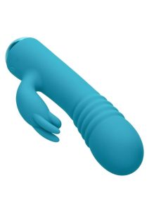 Thicc Chubby Thrusting Tickler Rechargeable Silicone Rabbit Vibrator- Blue