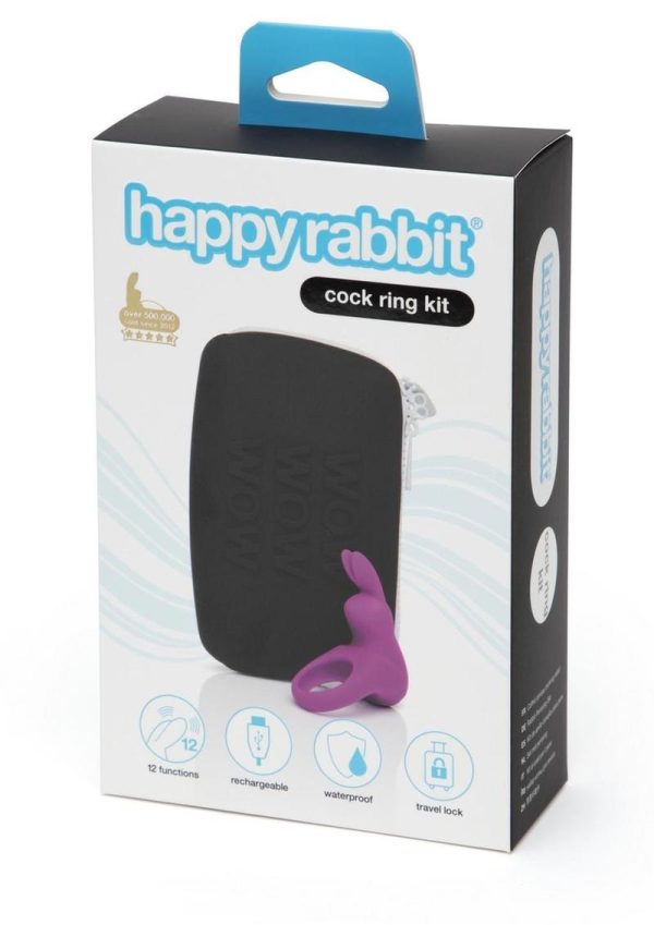 Happy Rabbit Cock Ring Rechargeable Silicone Kit (2 Piece) - Purple/Black