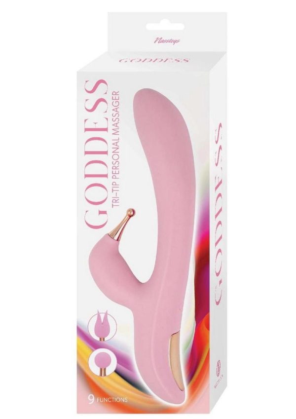 Goddess Tri-Tip Rechargeable Silicone Rabbit Vibrator - Pink