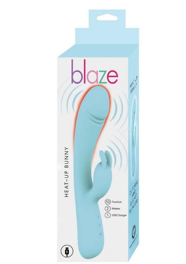 Blaze Heat Up Bunny Rechargeable Silicone Rabbit Vibrator - Blue