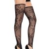 Leg Avenue Floral Net Toe Loop Footless Thigh Highs - Black - O/S