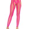 Leg Avenue Seamless Opaque Cut-Out Footless Suspender Hose - Neon Pink - O/S