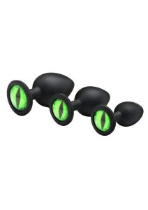 Creature Cocks Green Eye Silicone Butt Plug Set (3 Piece) - Green/Black