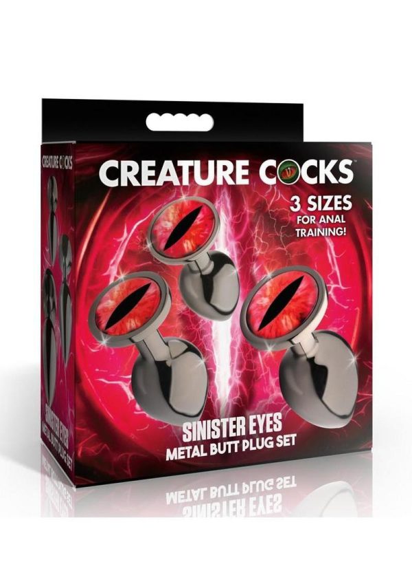 Creature Cocks Red Eye Metal Butt Plug Set (3 Piece) - Black/Red
