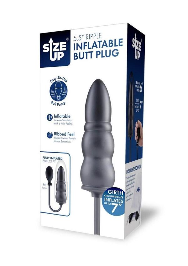Size Up Ripple Inflatable Silicone Butt Plug 5.5in - Black